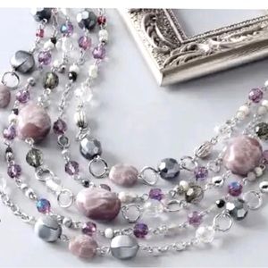 Lia Sophia “Sugar Plum” 5 Strands Jade Resin Beads Silver Tone Necklace